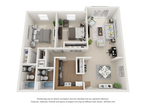 Floor plan for 2 beds, 2 baths, 1040 sqft